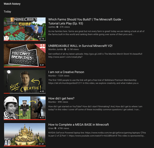 Youtube watch history