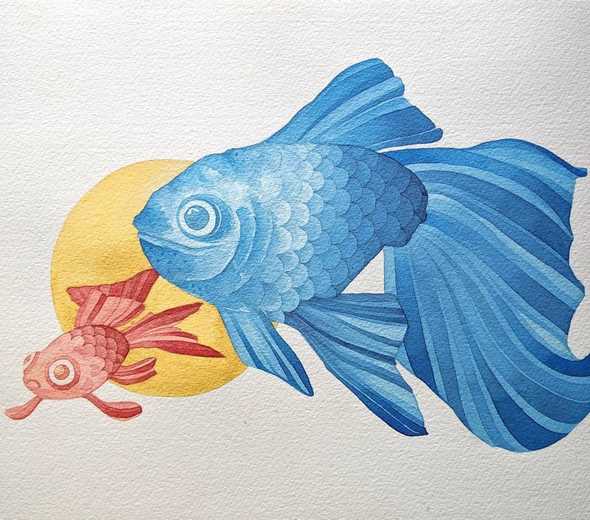 Negative watercolor fish